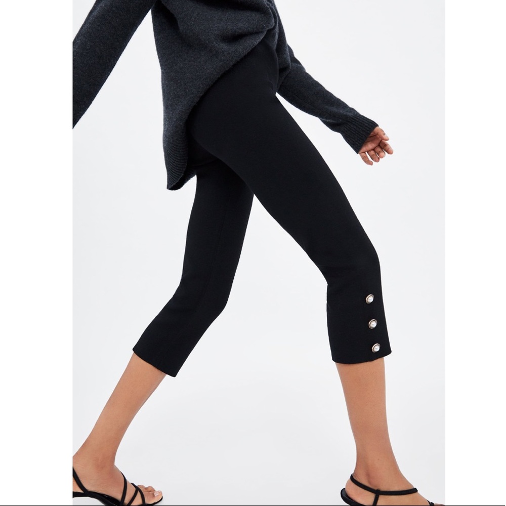 New Zara pirate pants M elastic waistband pearls